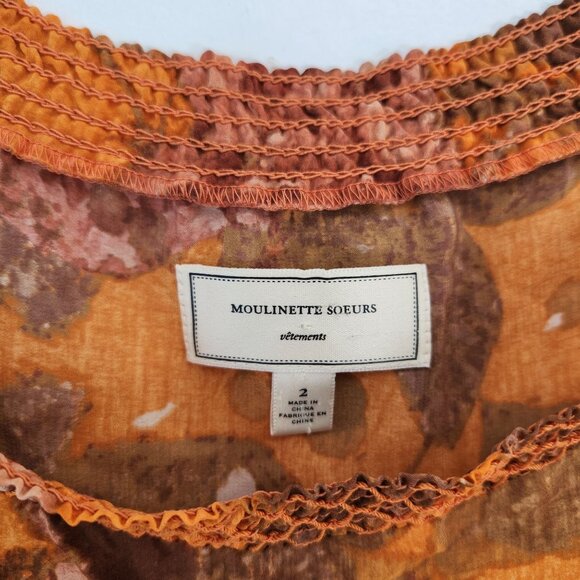 Anthropologie Moulinette Souers 100% Silk Cara Cara Dress Orange Floral Women 2X - Picture 8 of 10